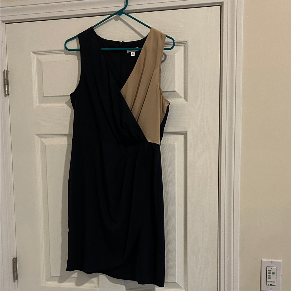 Chic Asymmetrical Black and Tan Dress